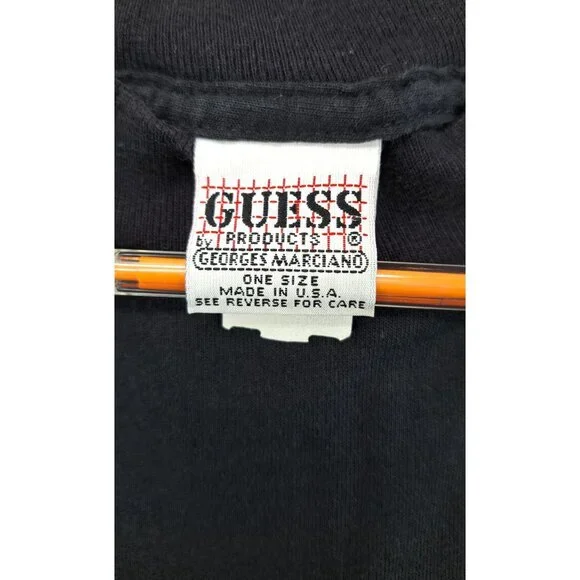 Vintage Guess Georges Marciano Embroidered Logo Crop T-Shirt Black Colorblock - Picture 5 of 7